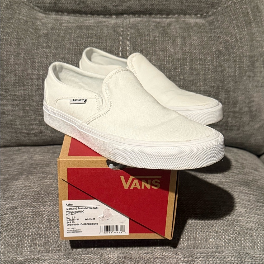 Vans Women’s White Slip-On Canvas Shoes